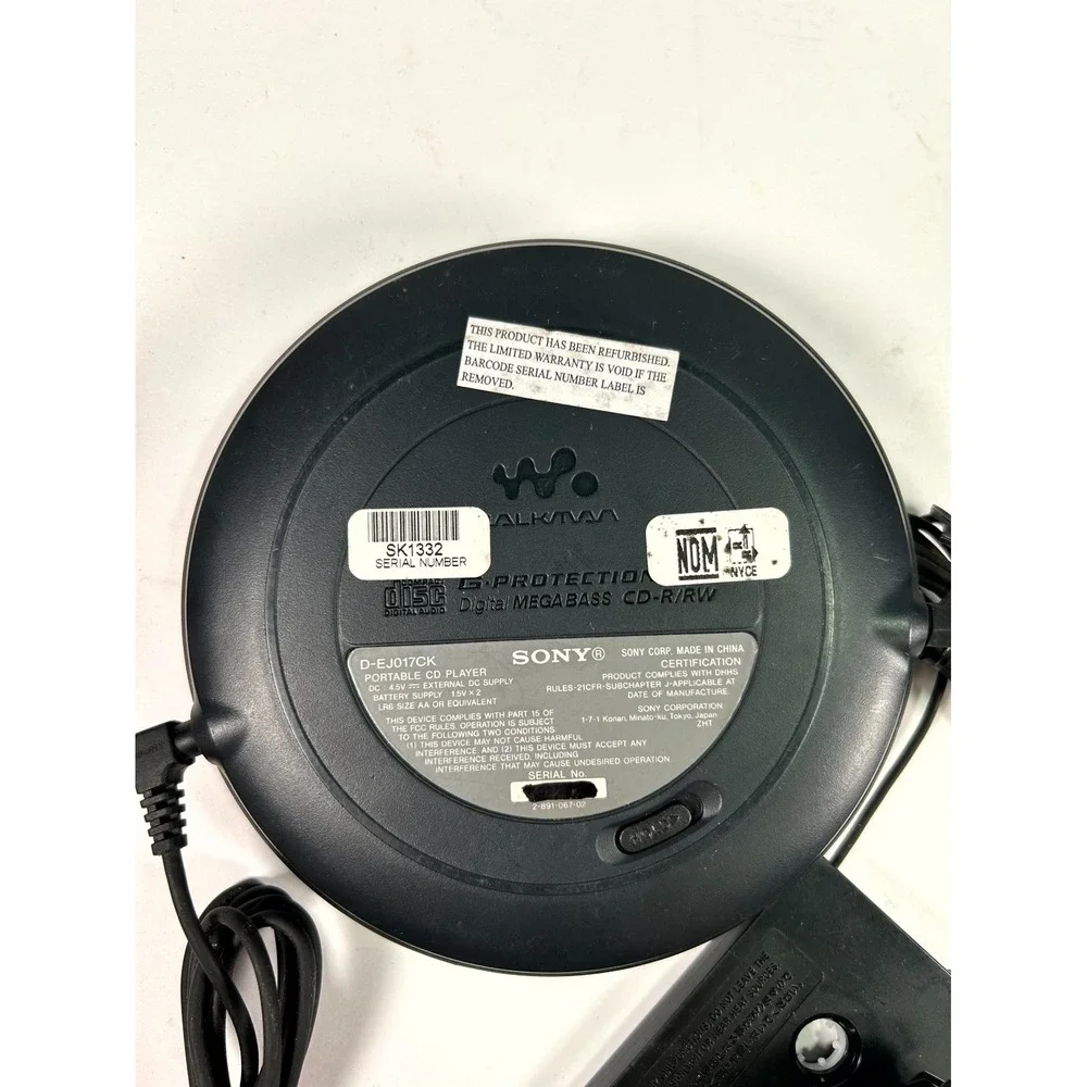 Broken* Sony Walkman DEJ017CK Black Portable CD-R/RW Playback w/ Car Accessories